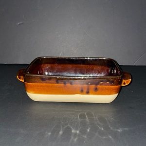 Vintage Rectangular Casserole Stoneware Dish Taiwan Brown Beige